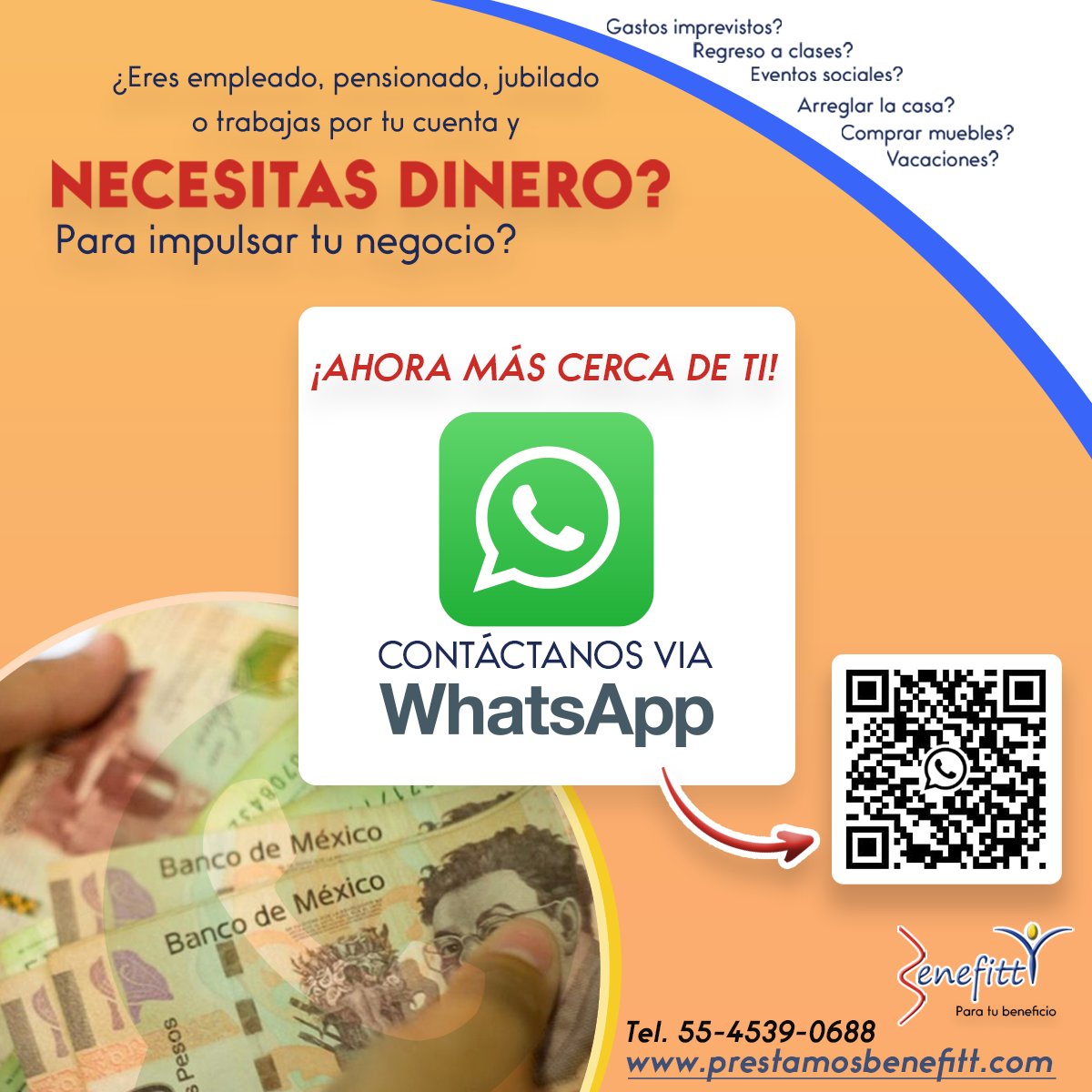 Benefitt9's tweet photo. ¿NECESITAS UN PRÉSTAMO? 
Ahora en Benefitt es más fácil solicitarlo. 
Ya puedes contactarnos por WhatsApp. 
Da clic en el enlace o escanea el código QR
https://t.co/Lj4eTDFsMw https://t.co/N6ejnDtSpF