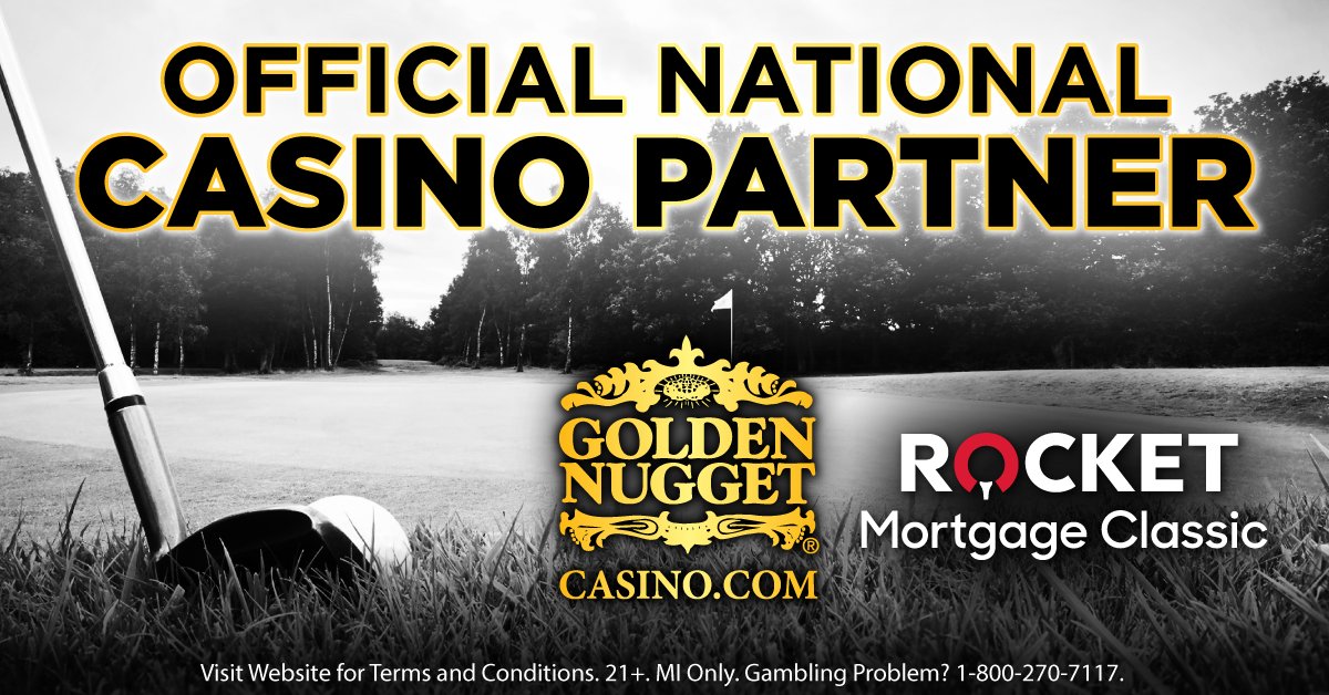 GNOnlineCasino's tweet photo. We are excited to announce that Golden Nugget Online Casino is the Official National Casino Partner of the Rocket Mortgage Classic! ⛳️ 

#onlinecasino #rocketmortgageclassic 
 #sponsorship #GNOG #thegoldenstandard https://t.co/zK93PhMlvD