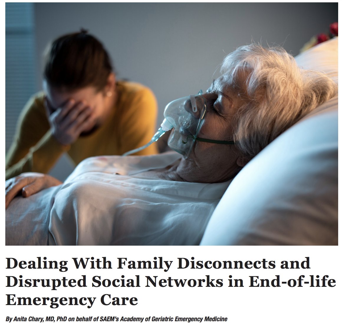 Over the past 16 mos, we've provided so much end-of-life care in emergency medicine. COVID disrupted social networks/left families out of touch with how much their older relatives have declined. Some of my reflections on these challenges in <a href="/SAEMonline/">SAEM</a>

issuu.com/saemonline/doc…