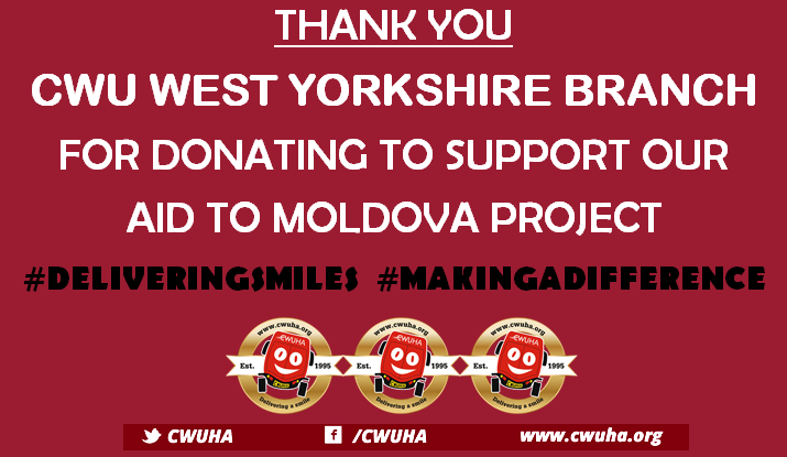 cwuha's tweet photo. Great to see so many #TheCWU branches backing our aid to Moldova project 🇲🇩
A big thank you 👇🏿👇 
@cwupbburyretail @CWUSouthyorks @CWUAlgus @CWUWESTYORKS1 https://t.co/zHHAizUc7e
