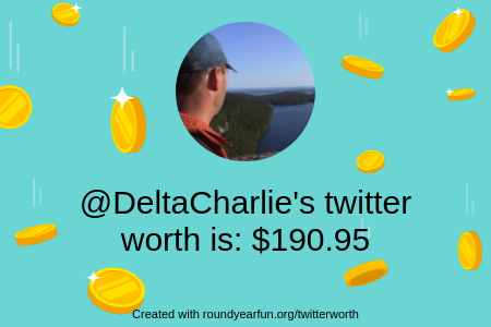 DeltaCharlie's tweet photo. My Twitter worth is: $190.95

Find yours with https://t.co/OItYw73fkd

⠀ https://t.co/ZJfDuMEG12