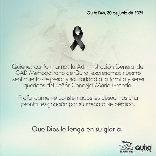 notimundoec's tweet photo. #AHORA | Ante el sensible fallecimiento del Concejal #MarioGranda, la Administración General del GAD Metropolitano de Quito, expresó su sentimiento de pesar y solidaridad a su familia y seres queridos. https://t.co/uv8nwmRb66