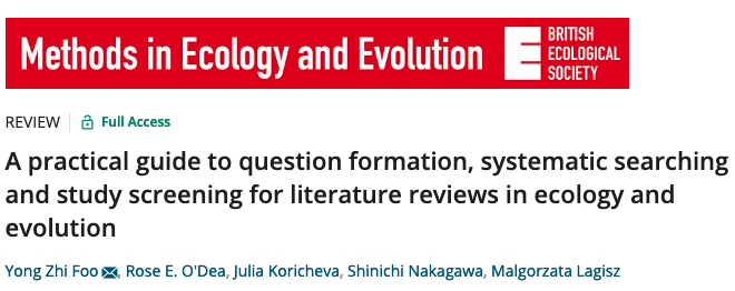 Shinichi Nakagawa | 中川震一 (@itchyshin) on Twitter photo Week 109: a new paper
Excited to share this new beginner's guide on how to conduct systematic lit search #systematicreview etc, led by <a href="/YongZhiFoo/">Yong Zhi Foo</a>!
doi.org/10.1111/2041-2…
preprint: ecoevorxiv.org/6v54p/
1/6 Week 109: a new paper
Excited to share this new beginner's guide on how to conduct systematic lit search #systematicreview etc, led by <a href="/YongZhiFoo/">Yong Zhi Foo</a>!
doi.org/10.1111/2041-2…
preprint: ecoevorxiv.org/6v54p/
1/6