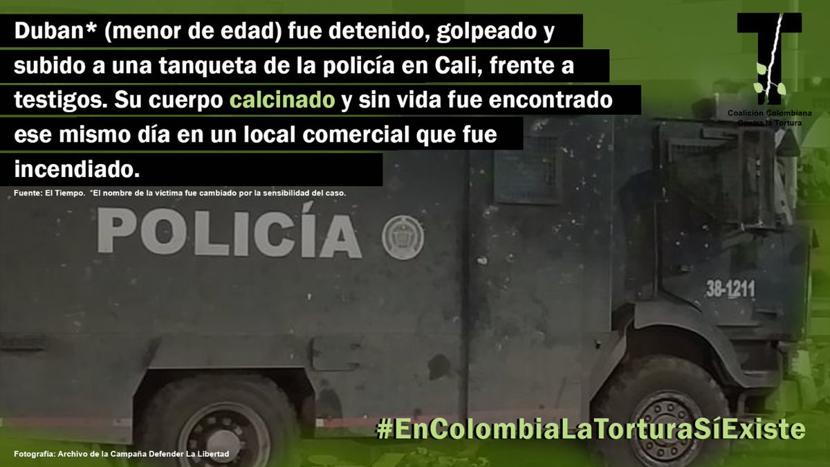 Es urgente que todo presunto acto de tortura o malos tratos sea registrado por las instituciones competentes, e investigado con prontitud y de oficio, dada la numerosa evidencia y el temor a denunciar que sienten las víctimas. #EnColombiaLaTorturaSíExiste