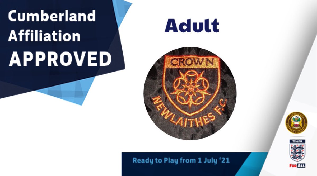 CumberlandFA's tweet photo. NEWLAITHES FC | The Club have completed the #ClubAffiliation process & are approved for Season 2021-22!
#CumberlandFootball #ClubMembership complete β
So from 1st July, @newlaithes_fc can play friendlies, tournaments & League fixtures & are #ReadyForSeason2021 π https://t.co/mzrHzfmwtV