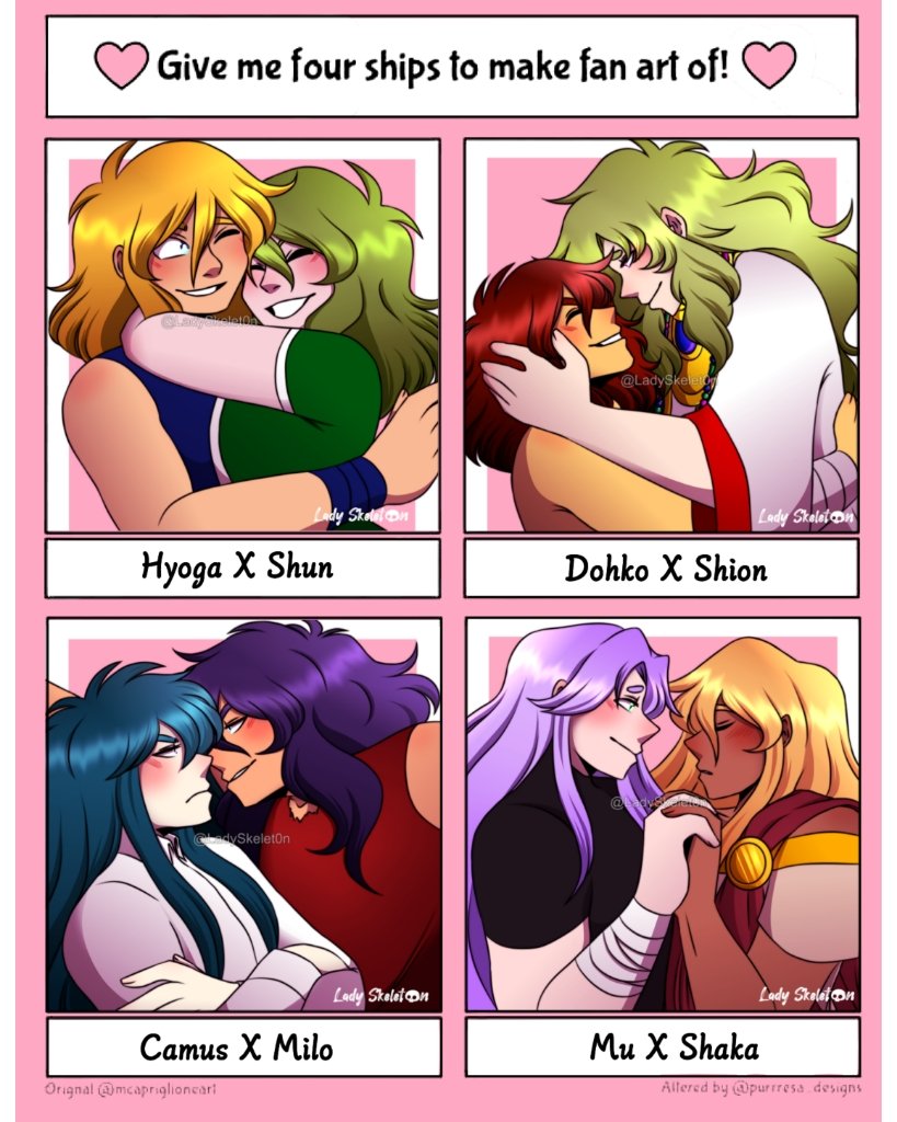 starryxbunny's tweet photo. Ships por doquier ✨ Hyoshun, Shiohko, Camilo y Shamu para este challenge que hice en Insta, espero les gusten los fanarts! 💖✨ (Dejó los dibujos en hilo)
#saintseiya #hyoshun #hyogaxshun #shiohko #dohkoxshion #camilo #camusxmilo #shamu #shakamu #shakaxmu #boyxboy #fanarts https://t.co/Ffy6bEkFvY