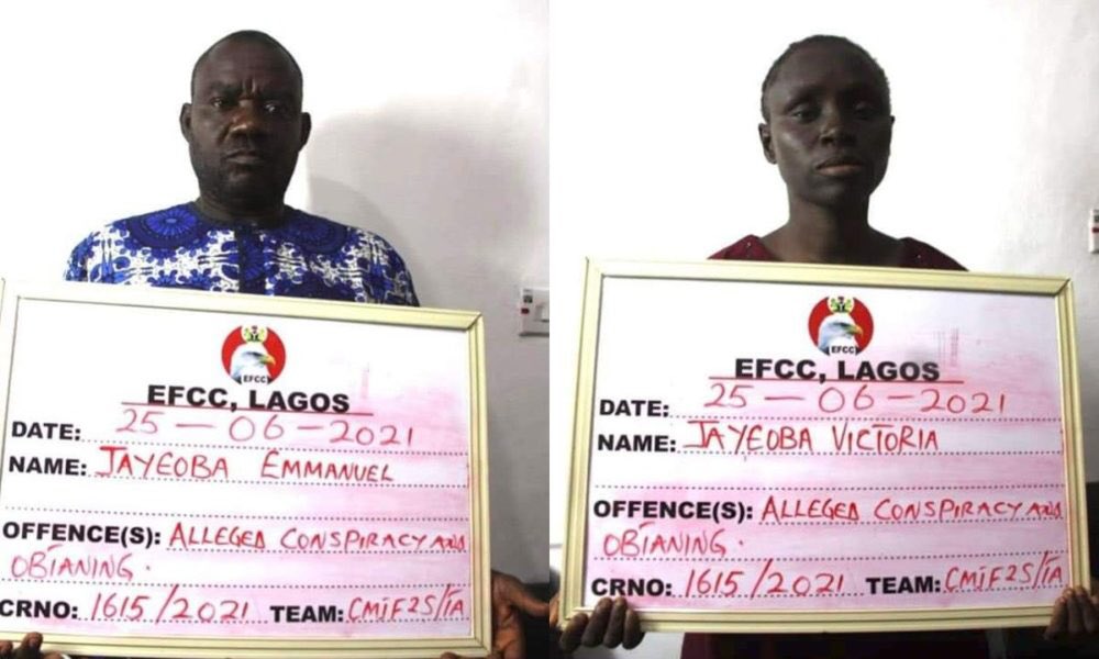 Naija_PR's tweet photo. The Economic and Financial Crimes Commission has arrested a couple for allegedly defrauding unsuspecting victims in a N935million ponzi scheme. https://t.co/znKcnNKqjB