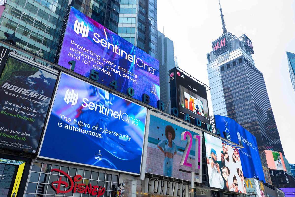 NYSE's tweet photo. .@SentinelOne (NYSE: $S) takes over Times Square to celebrate its IPO today 🏙 #SentinelOneIPO #S1IPO https://t.co/EUFw3mGAkc
