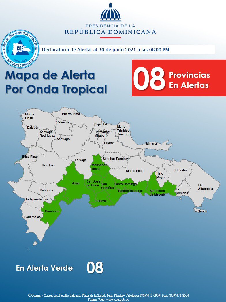 COE_RD's tweet photo. Esas provincias 🟢 son: 

Monseñor Nouel
San Pedro de Macorís
El Gran Santo Domingo
San Cristóbal
Peravia
San José de Ocoa
Azua
Barahona https://t.co/kNiClBcVtH