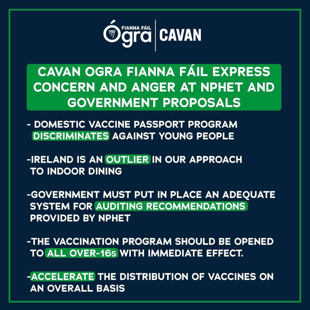 Cavan Ógra are concerned and angered at the proposals from NPHET and the Government which inherently discriminate against young people. See the letter we sent to the Minister for Health Stephen Donnelly here👉bit.ly/2UfibaE <a href="/BrendanSmithTD/">Brendan Smith</a> <a href="/SenRobGallagher/">Robbie Gallagher</a> <a href="/NiamhSmythTD/">Niamh Smyth TD</a>