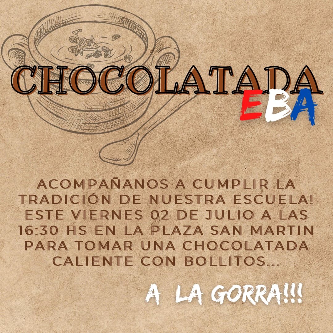 Cueebaoficial's tweet photo. Te invitamos al #CumpleEBA 2021!!! Que no se pierdan nuestras tradiciones🎉 Te esperamos este viernes 02 de julio en la plaza San Martín a las 16:30 hs para que retires tu chocolatada y tu bollito! 🥳🔥 https://t.co/r1qdZILCD8