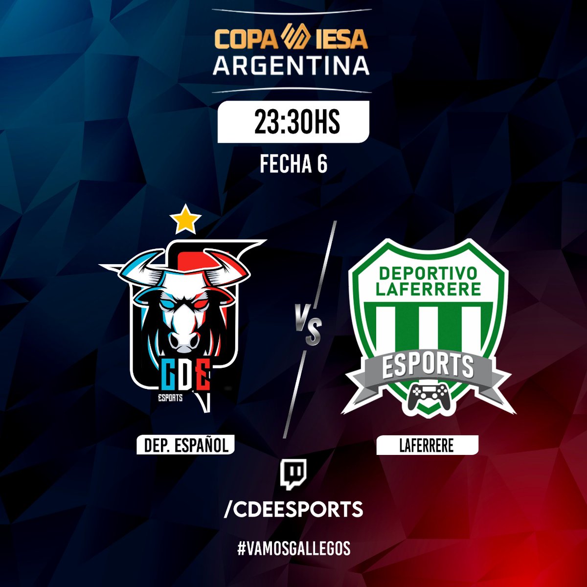 🏆 ¡Copa Argentina! 🇦🇷

Fecha 5 vs #CaeudePalermo
Fecha 6 vs <a href="/LafeEsports/">Laferrere ES 🎮🏠</a>

23hs. 🖥 twitch.tv/cdeesports

#VamosGallegos 🇪🇸