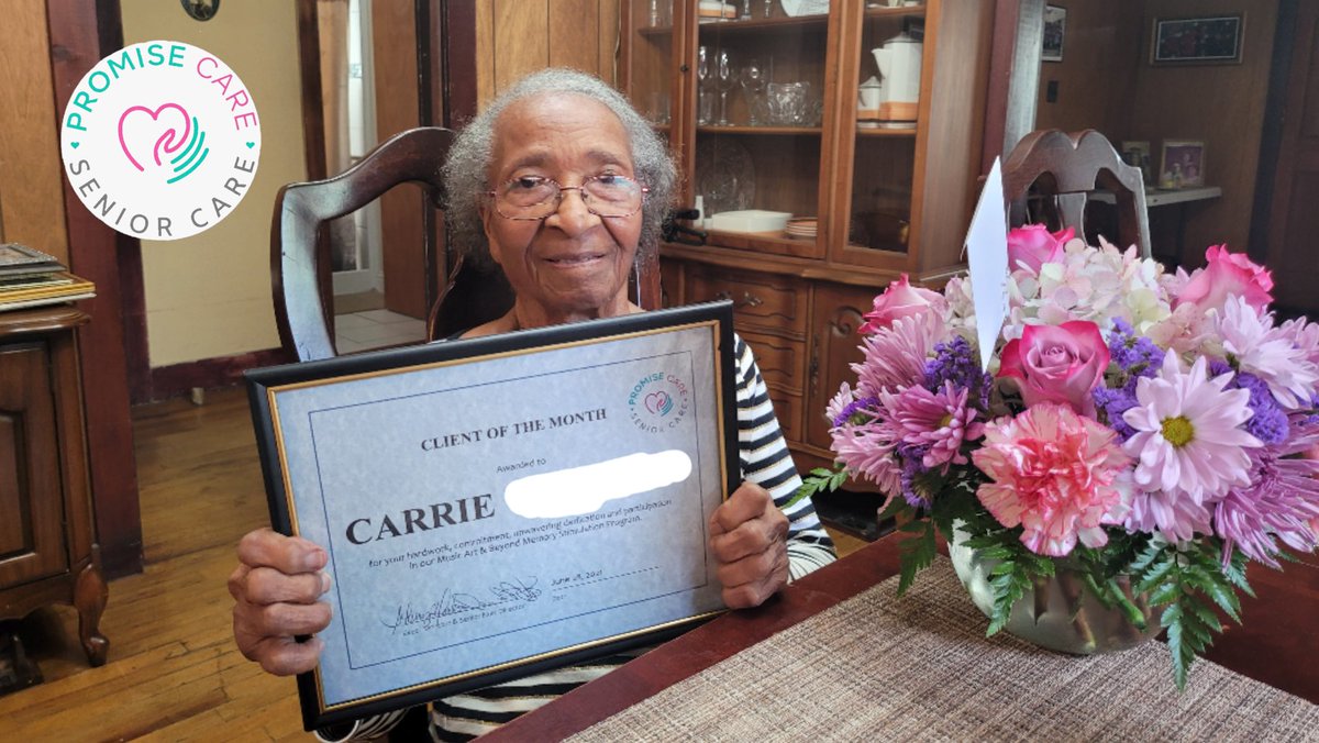 PromiseSenior's tweet image. Congratulations Mrs. Carrie!! 
You've won CLIENT OF THE MONTH for your hardwork, commitment, unwavering dedication and participation in our Music Art &amp;amp; Beyond Memory Stimulation Program. She loves her beautiful flowers in participation of NATIONAL ROSE MONTH!