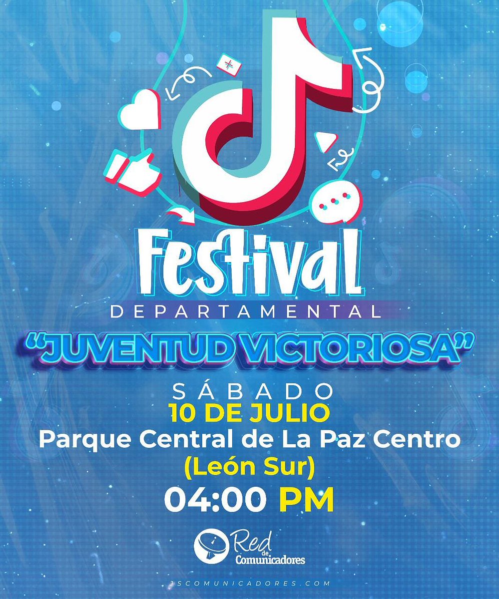 Para todos esos Tiktokeros, nos vamos preparando para el Festival departamental "Juventud Victoriosa" que se hará en La Paz Centro.

#42Veces19SiempreMasAlla 
#LaHuacaGolpista
#LeónRevolución
#Nicaragua