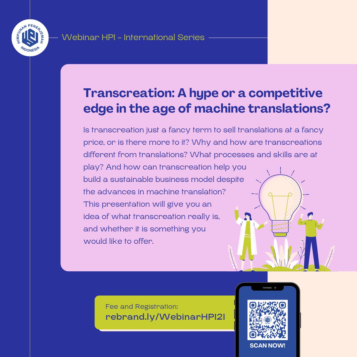 hpipusat's tweet photo. Halo Sahabat HPI! Webinar HPI lagi-lagi nginternasional (minimal pembicaranya hehe) Ikuti webinar yang mengambil tema transkreasi dan dibawakan oleh Nina Sattler-Hovdar pada 10 Juli 2021. Daftar segera, info di poster acara. #hpi #webinarhpi #transkreasi - https://t.co/mtK8tF5Brp https://t.co/vDD6ZGZQYQ