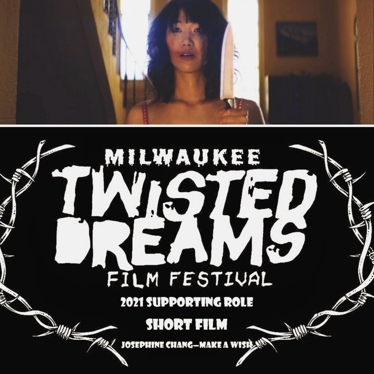 Our <a href="/iyamjosephine/">Yoyoyosephine</a> won Best Supporting Actress from <a href="/TwistedDreamsFF/">Twisted Dreams Film Festival</a>!!

#twisteddreamsfilmfest #shortfilm #horrorfilm #bestactress #filmfestival #RepresentationMatters #asianamerican