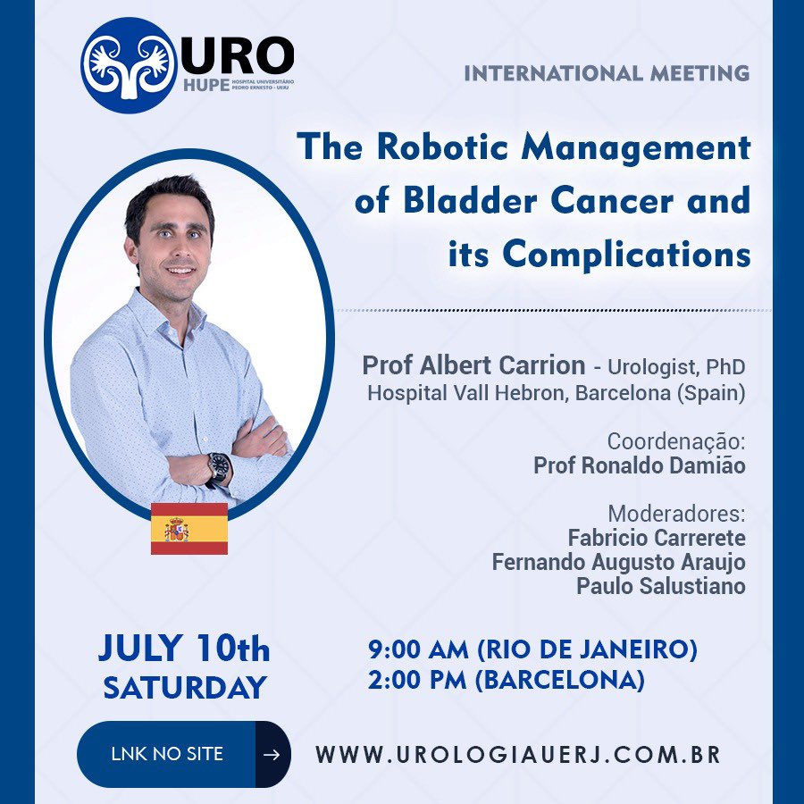 Dear #UroSoMe and TT GU medical friends. Its a honor to announce this Great Master Class with my good friend @A_Carrion_Puig from @urologiaHVH Barcelona, Spain🇪🇸. Due to the timezone we will have this Class July 10th Saturday during @Uroweb Meeting. Join us!