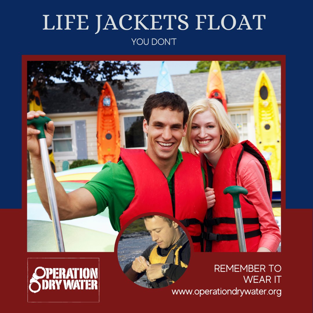 Life jackets are a non-negotiable on any boating trip. U.S. Coast Guard statistics show that 86% of those who drowned were not wearing a life jacket. #OperationDryWater