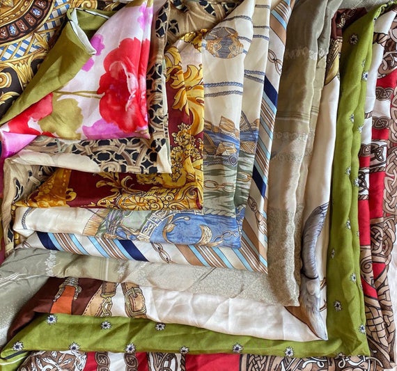 5 Silk Designer Signed Vintage Colourful Scarf Lot Group of 5 Hand Rolled - 1960s 1970s 1980s 1990s Printed European Scarves Collection by KingsRDVintage dlvr.it/S2pd3w