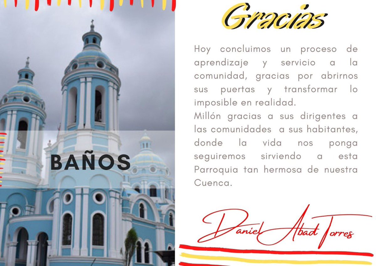 DanielAbadT's tweet photo. ¡Gracias Baños! 
A todos los que nos apoyaron, a los que nos dieron la oportunidad de servirles desde la Tenencia Política, millón gracias. Hoy concluimos una etapa, pero seguiremos sirviendo desde otros espacios que la vida nos ponga. https://t.co/O9aUMBnprV