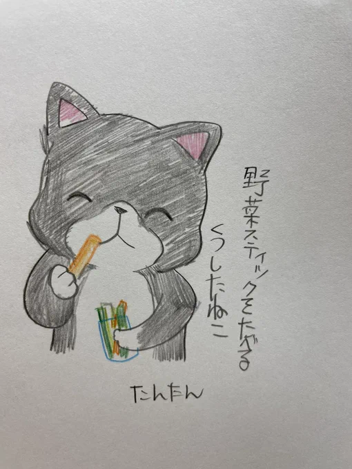 野菜スティックを食べるくつしたねこ

#イラスト #猫 