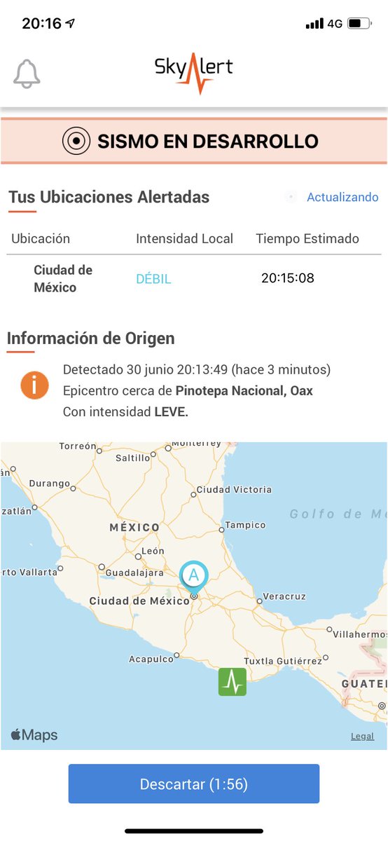 SkyAlertMx's tweet photo. Sismo de intensidad «leve» en Pinotepa, Oaxaca.

Intensidad estimada débil para CDMX. https://t.co/RaACSmN9zp