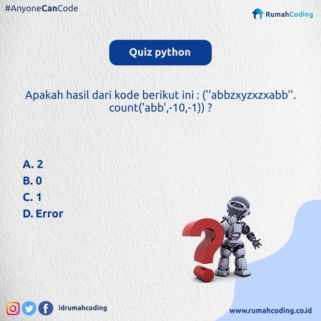 idrumahcoding's tweet image. Thursday and… QUIZ DAY
Sumber: tutorialspoint.com
.
Follow @idrumahcoding for daily updates, cek website kami di rumahcoding.co.id
.
.
#Kuis #GolangQuiz #CodingQuiz #KuisCoding #Quiz #Coding #QuizGame #Programmer #Kursuscoding #TeknologiInformatika #BelajarCoding