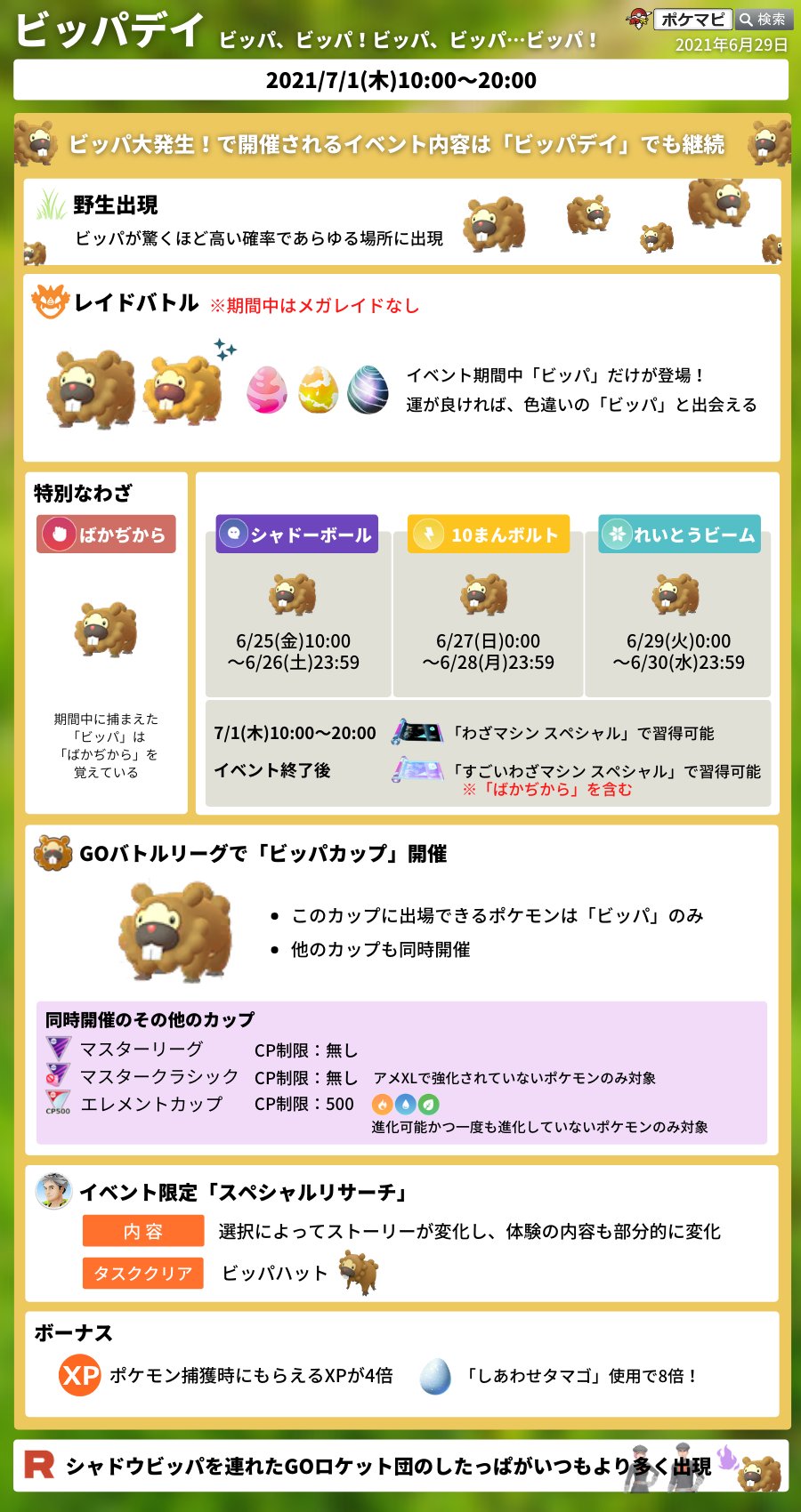 ポケモンgo攻略情報 ポケマピ ビッパデイ限定スペシャルリサーチ 2ページ目 3ページ目はそれぞれ選択式で どちらを選んだかによってリワードが異なります 完了すると ビッパ帽子 が手に入ります ビッパデイ 21 7 1 木 朝10時 時