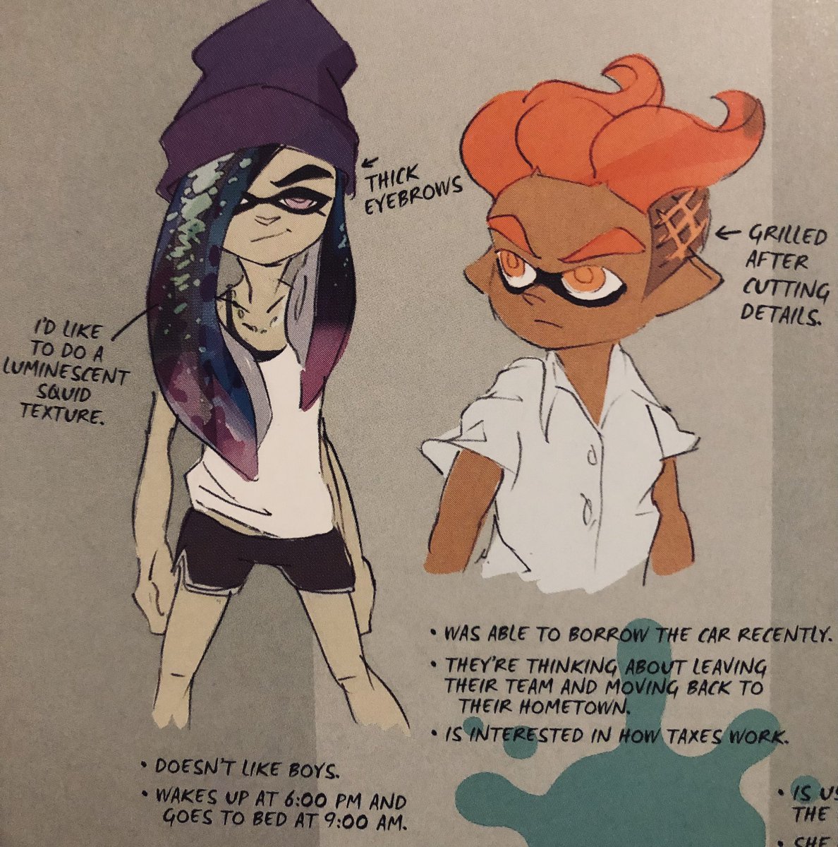 _CSenpai_'s tweet photo. Before Pride ends, here’s a Special shout-out to the lesbian and non-binary inklings in the official Splatoon 2 art book https://t.co/7tGglog25i