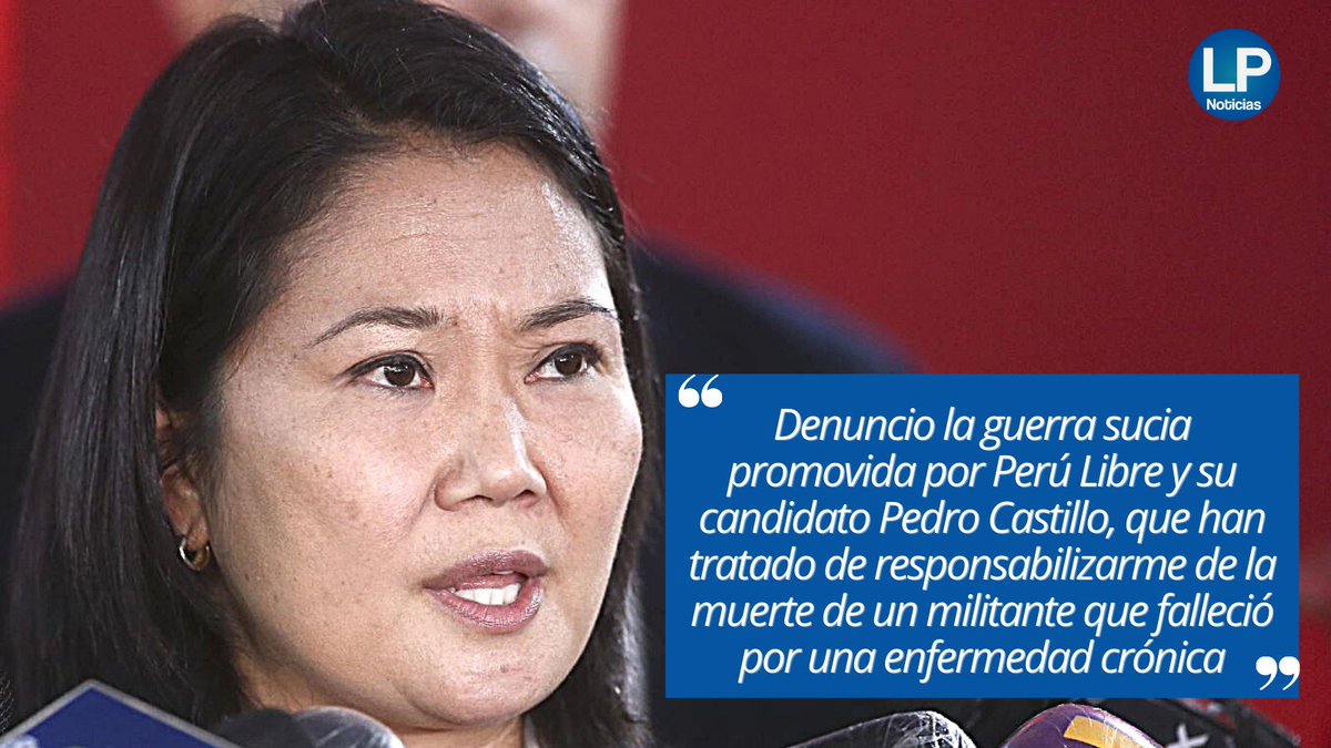 🚨 Keiko Fujimori denunció una "guerra sucia" por parte de Perú Libre por "tratar de responsabilizarla" de la muerte de Sacarías Meneses, militante del partido del lápiz que falleció por una enfermedad crónica en el Hospital Dos de Mayo.