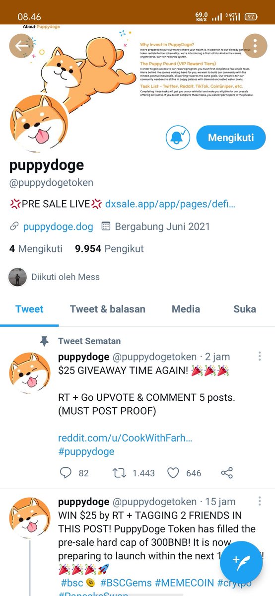 Rafi97042255's tweet photo. @ladyincrypto @puppydogetoken Done kak https://t.co/6WHDVlWgSx
