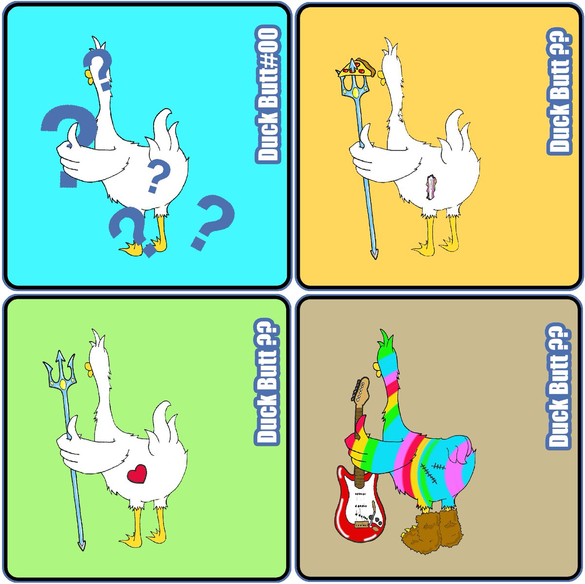 tidbyts's tweet photo. Some generative projects use fancy programing. We're not that smart, we do it all by hand. Some projects charge $150+ for mystery NFTs. Our auctions start at $1, and you know what you're getting.

The Duck Butts are coming. First auction's this Friday July 2 only on @WAX_io! https://t.co/MWVgQ2ekmO