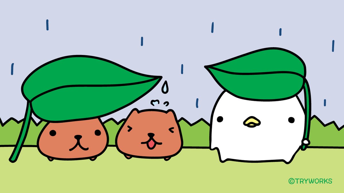 「#7月 になりましたが、外はしとしと雨模様ですね

#仔カピ #なまけものくん 」|カピバラさん【公式】のイラスト