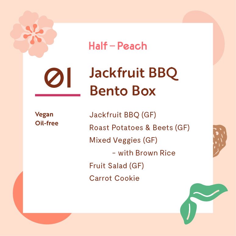 half_peach's tweet photo. This week’s #oilfree bento box features Jackfruit BBQ &amp; 🥕 carrot cookies!

Order on https://t.co/6zqQn9JbJj for pickup on Friday 7/2. https://t.co/Q4l2izArKK