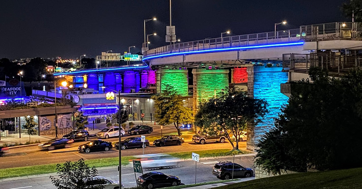 TheWharfDC's tweet photo. Closing out #PrideMonth with one last picture of the colorful Francis Case Memorial Bridge. Happy #Pride DC! #TheWharfDC https://t.co/rC0OxArdfG