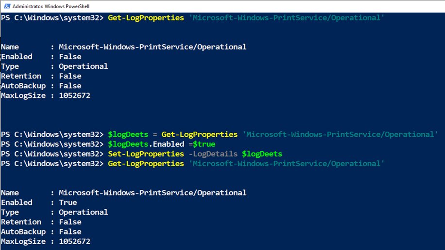 If you want to detect exploitation of #printNightmare/CVE-2021-1675 (and you most certainly do) enabling PrintService-Operational event logging (not default), was the most reliable method we found in the <a href="/BreachQuest/">BreachQuest</a> lab.

Here's how to script enabling the logging: