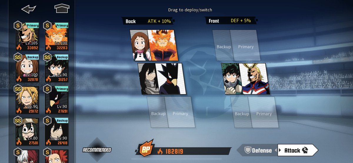 Godslayer1872's tweet photo. @MHA_TSHGame Can anyone help me with my formations and units that might work better or some I should switch up Bc I feel like I should be doing better with this setup https://t.co/zYjdWPJqTD