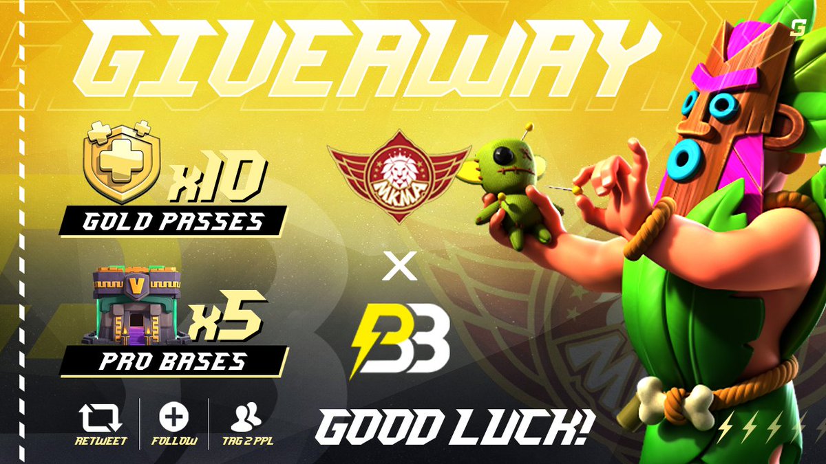 PrototypeBBCoC's tweet image. 🎉┋Giveaway time

📣10×gold passes + 5×bases

❗To enter 
✅Follow @PrototypeBBCoC  and @MKMA_CoC 
🔁Retweet 
📌Tag 2 friends in comments

This giveaway is in collaboration with our partner mkma!