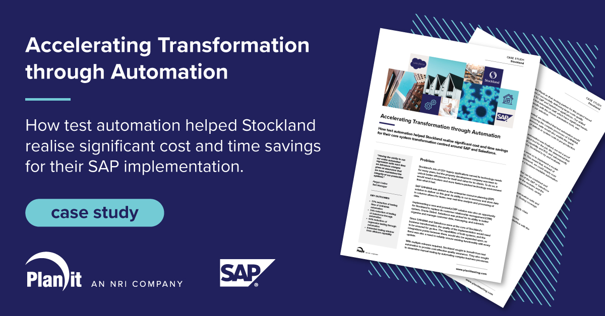 PlanitTesting's tweet photo. #SAP #S4HANA was at the core of #Stockland’s #businesstransformation. Find out how they benefited from #automatingtesting of complex business processes, removing manual effort, and providing cost-effective #qualityassurance for go-live. https://t.co/JFIehTdo7E https://t.co/RNBBaGLbL9