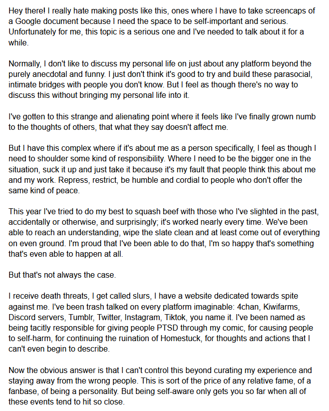 deconrecon_'s tweet photo. A message from @avstinado. 

TL;DR: Vast Error is now on indefinite hiatus for the sake of his mental and physical health. Projects will be worked on in the background during this time, but the comic and the DCRC Patreon will not update until he is ready to return. https://t.co/qkOPUELLI6