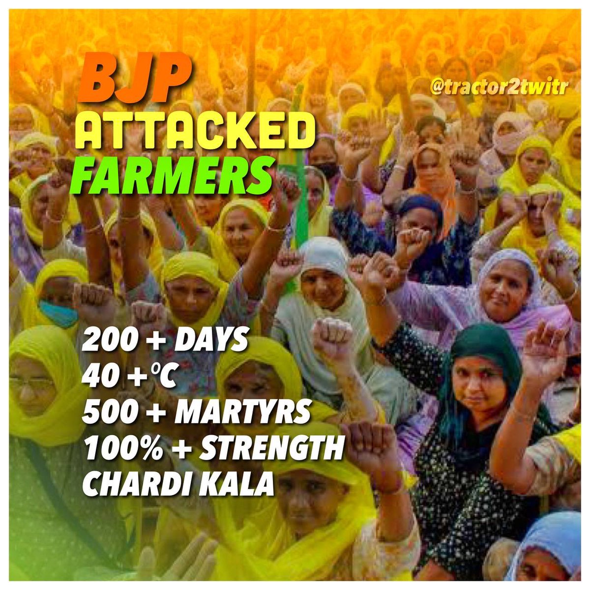 RT @_gurviir: It’s been 200+ Days 
We lost 500+ Farmers 

Our Morcha is still in Chardi Kalan.

#BJPAttackedFarmers https://t.co/Dur5JDOm7i…