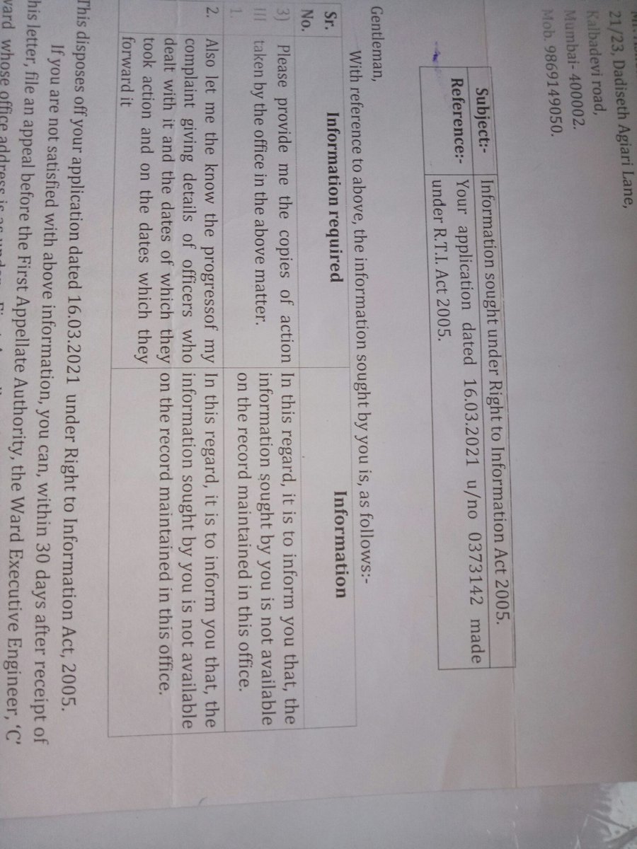 shreeAshokoza's tweet photo. @NetaNiyanta @GroupPetition @OfficeofUT @CPMumbaiPolice @MumbaiPolice #CWard Ward, #Mumbai too has misplaced Complaints Files. Despite demanding actions in the matter, no actions are taken yet by the Office in the matter.
#RTI Applications not dealt with according to RTI Act https://t.co/IU6bjpKrGZ