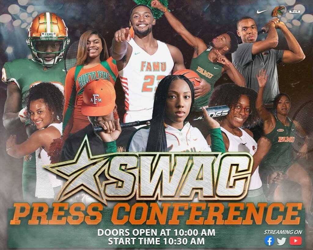Catch the official introduction into the SWAC Press Conference tomorrow at 10:30 a.m. 🏈🏌🏾🏀⚾️🎾🥎🏐🏃🏾‍♂️🎳

The Press Conference will be streamed live on the <a href="/FAMUAthletics/">Florida A&M Athletics</a> Facebook and YouTube! 

#FAMU | #FAMULY | #FangsUp #BuildingChampions