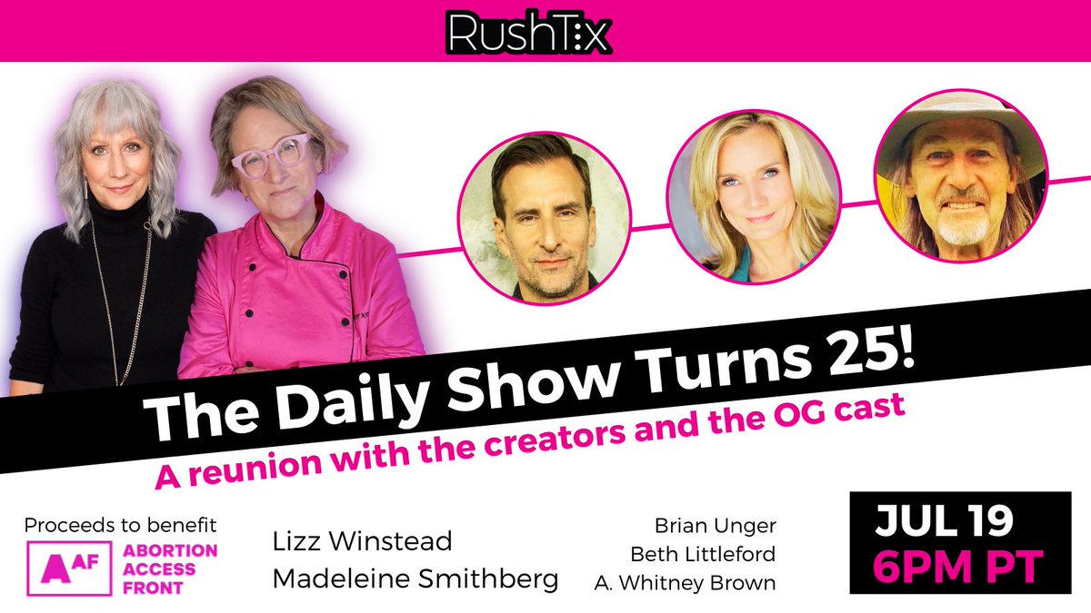 bethlittleford's tweet photo. Join The Daily Show co-creators  @madinthekitch and @lizzwinstead and the original correspondents, @IamBrianUnger ,@TheWhitneyBrown &amp; myself to celebrate the 25th Anniversary of the show! Proceeds will benefit Winstead’s non-profit @AbortionFront 
 
https://t.co/3LoLlf7pcH https://t.co/zQk2SmQWzP