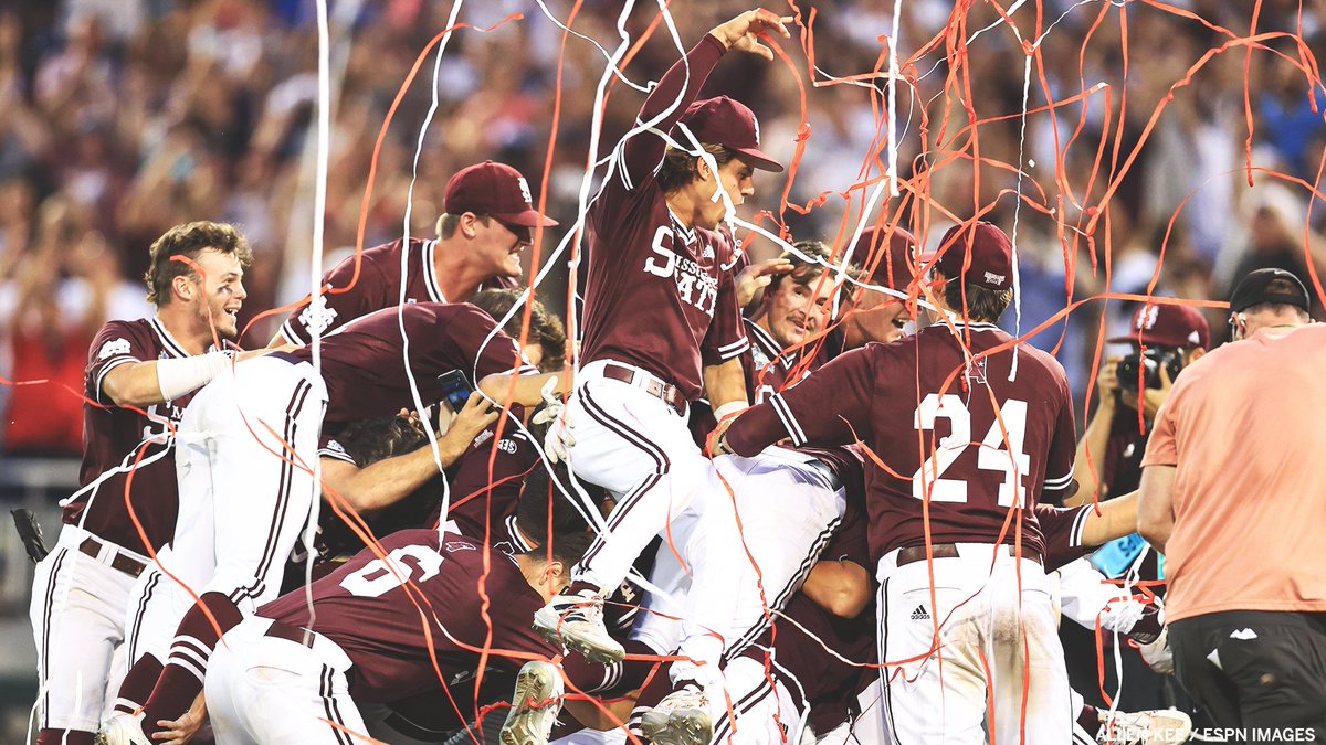 SECNetwork's tweet photo. A night Mississippi State will never forget.

@HailStateBB 🏆⚾ https://t.co/dHGgATmZ8K