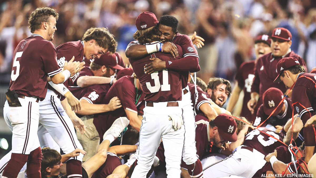 SECNetwork's tweet photo. A night Mississippi State will never forget.

@HailStateBB 🏆⚾ https://t.co/dHGgATmZ8K
