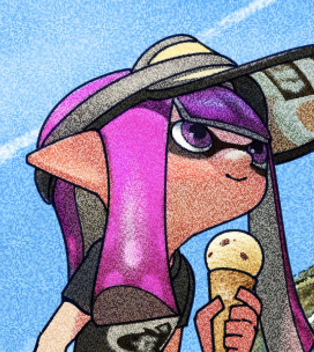 inkling ,inkling girl 1girl food solo ice cream purple eyes pointy ears purple hair  illustration images