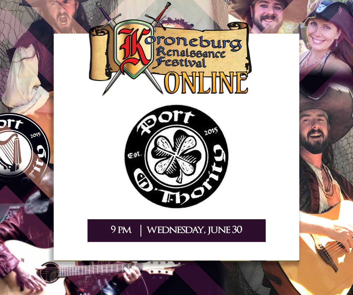 Port O'Thority performs at 9pm on the Wood Stage! 😀👉"It's way more than a concert. You can talk to the performers and the other people around you. It's like being there live." Join us here: renfestcorona.com/koroneburg-onl…