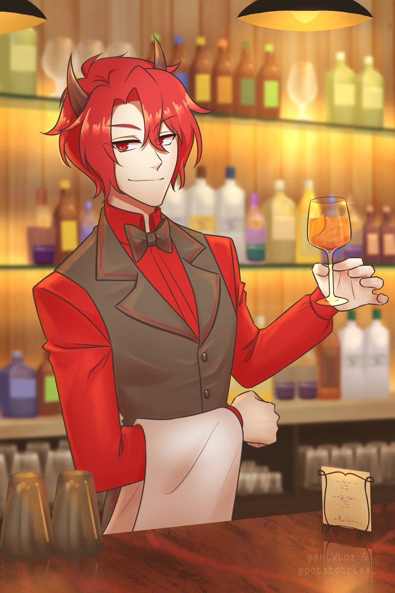 PrideRing666's tweet image. Welcome to my page, sir and madam. Iโll be your bartender today. Iโm a huge HH and Helluva Boss fan who loves drawing, anime, puns, jokes, and making new friends. Come drink at the Devilโs Room Bar where I serve the best drinks.
Artist: @akiVinz
#HazbinHotel #HazbinHotelOC