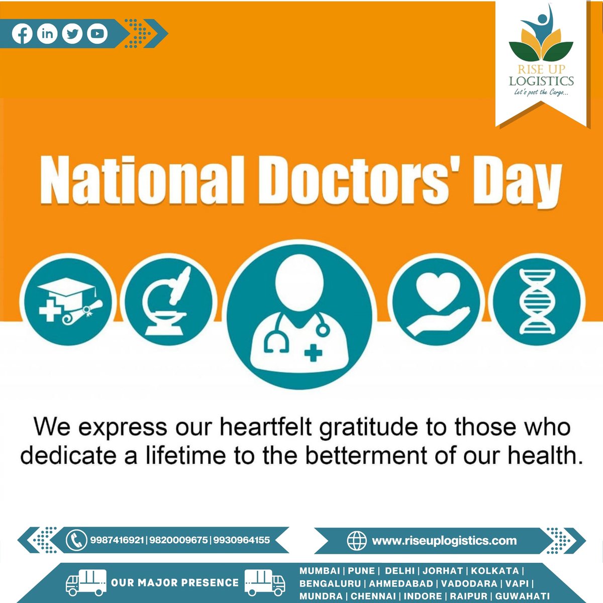RiseupLogistics's tweet photo. Happy National Doctor's Day!

#doctorsday #doctors #doctorslife #nationaldoctorsday #covid #medical #happydoctorsday #doctorswithoutborders #doctorlife #medicine #doctorsappointment #doctorslifestyle #healthcare #doctorsonline #doctortobe #surgeon #mbbs #GNCH #AIMS #Logistics https://t.co/fmJTsOArNo